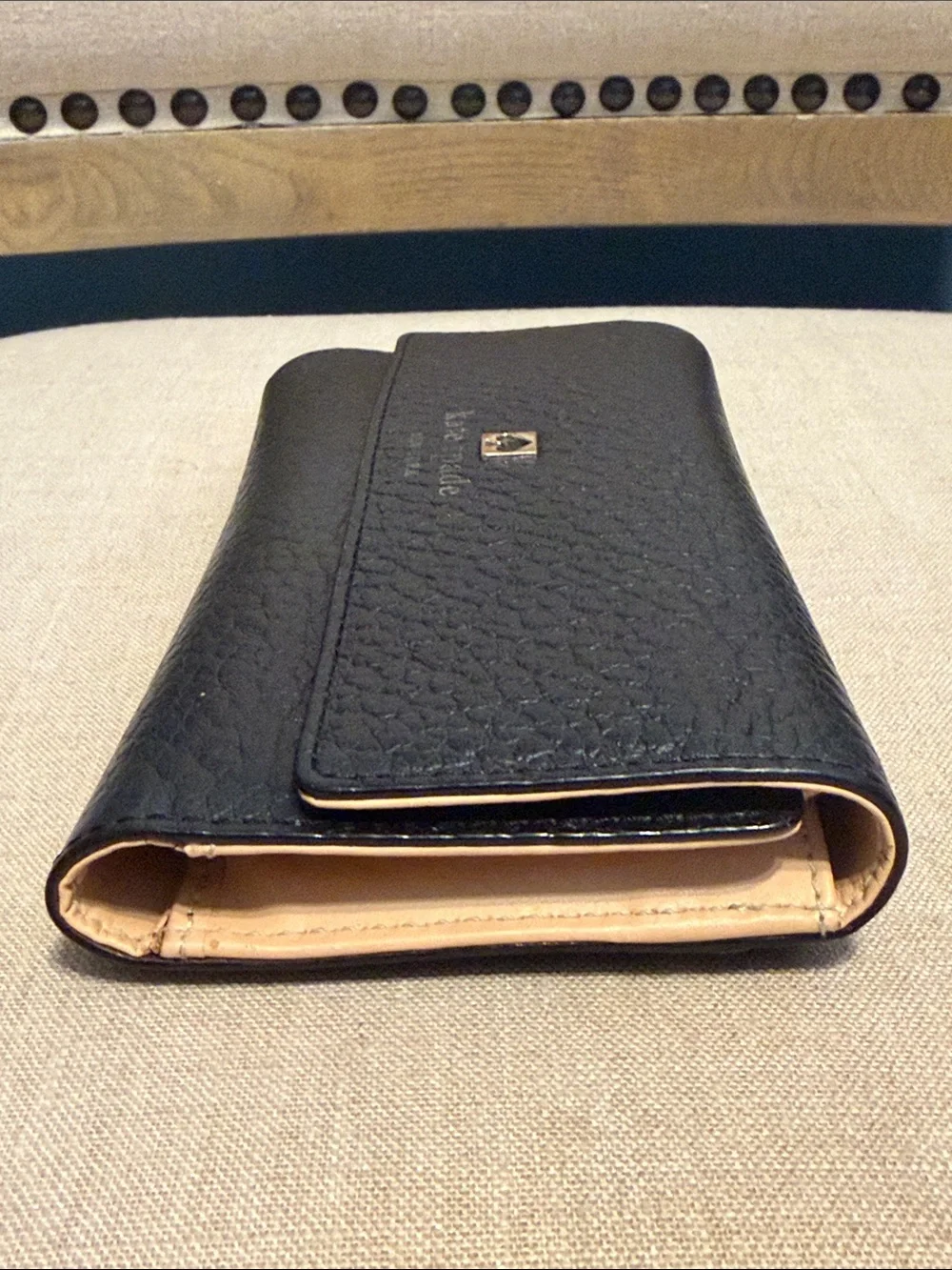 kate spade Black Pebbled Leather Trifold Wallet WELL LOVED